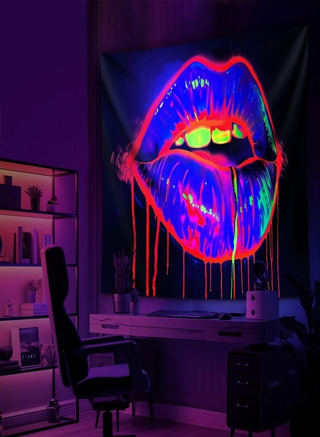 TUGCAY Lips Black Light Tapestry, Blacklight Tapestry UV Reactive Lip Flowing with Liquid Tapestries Wall Hanging for Bedroom Dorm Decor(51.2 x 59.1 Inches) - Image 3